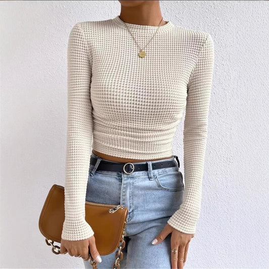 Dame Cropped Langærmet T-shirt i struktureret materiale med tætsiddende snit Stiila