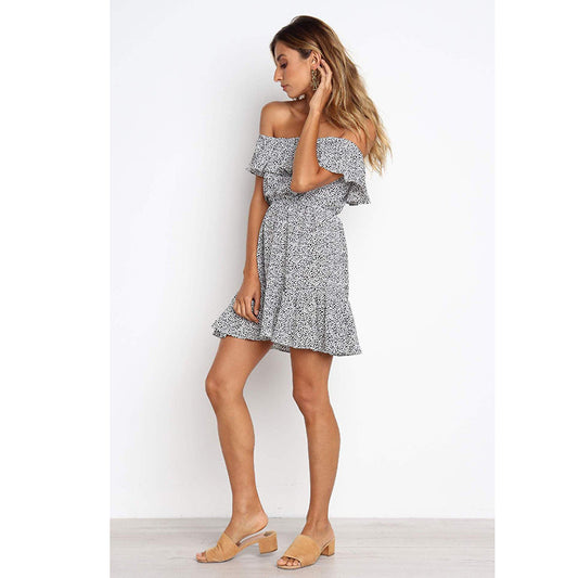 Dame Off-Shoulder Rüscheskjole Mini Kjole med elastisk bund Stilla
