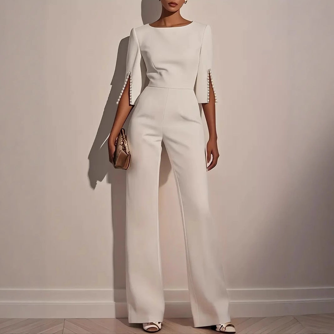 Damer Elegant Jumpsuit med dekorative perleærmer og bred bukse Stilla