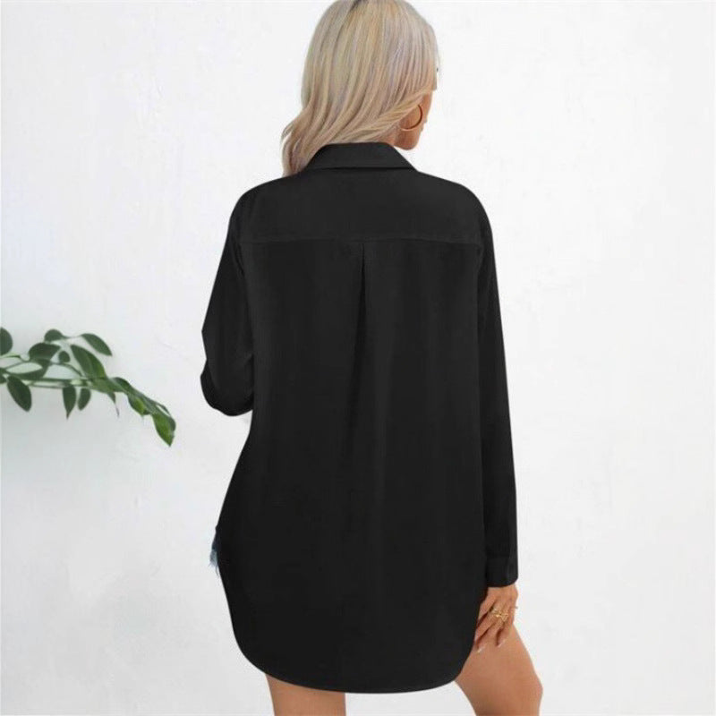 Dame afslappet Langærmet bluse med dropped shoulders og klassisk krave Stilla