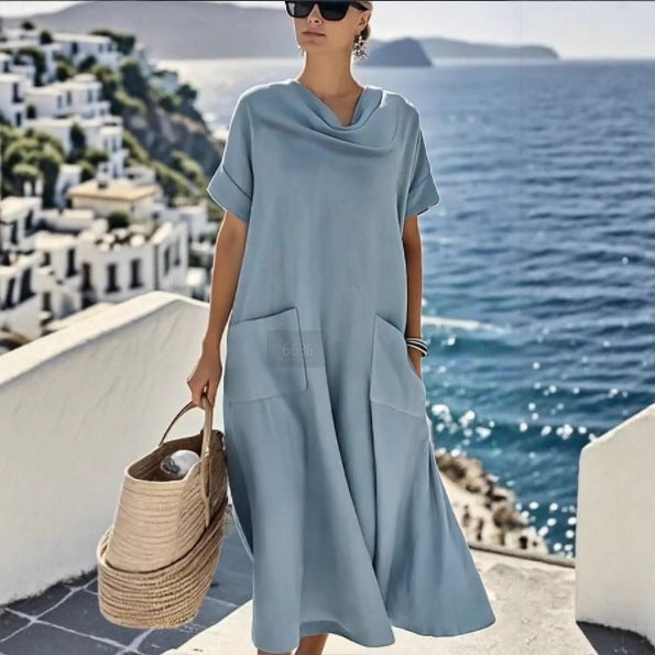 Dame afslappet sommerkjole med praktiske lommer og blødt stof Stilla