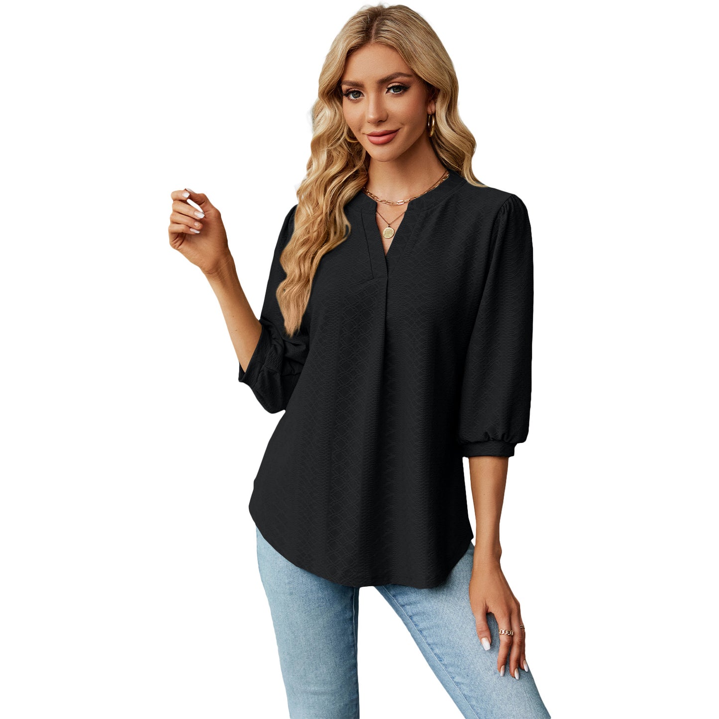 Dame elegant bluse med elegante pufærmer Stilla