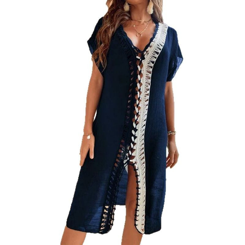 Dame Elegant Hæklede-Flag-Fringes Overdel Kjole Stilla