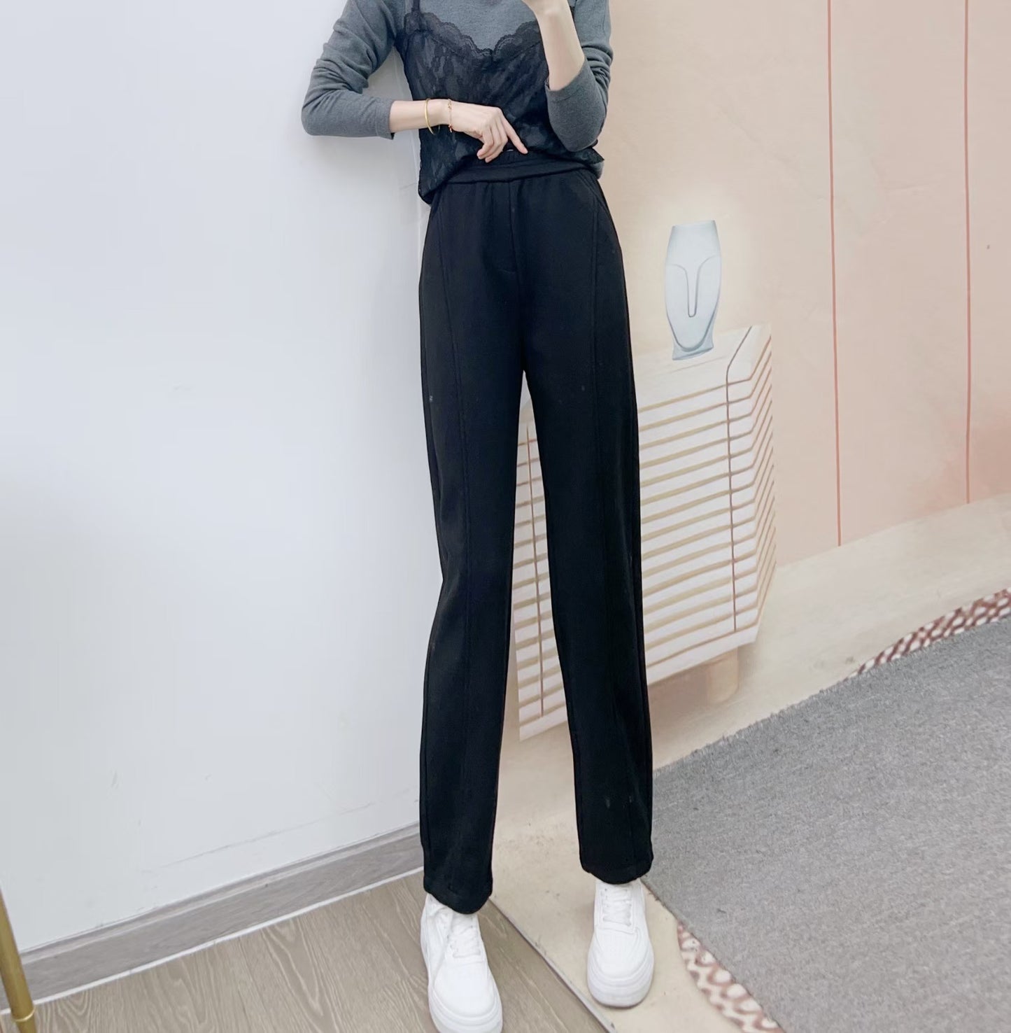 Dame elegant høj talje-bukser med høj kvalitet tekstur og afslappet snit Stilla