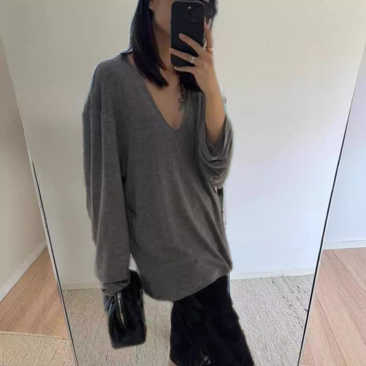 Dame afslappet longsleeve shirt med bred snit og blødt materiale Stilla