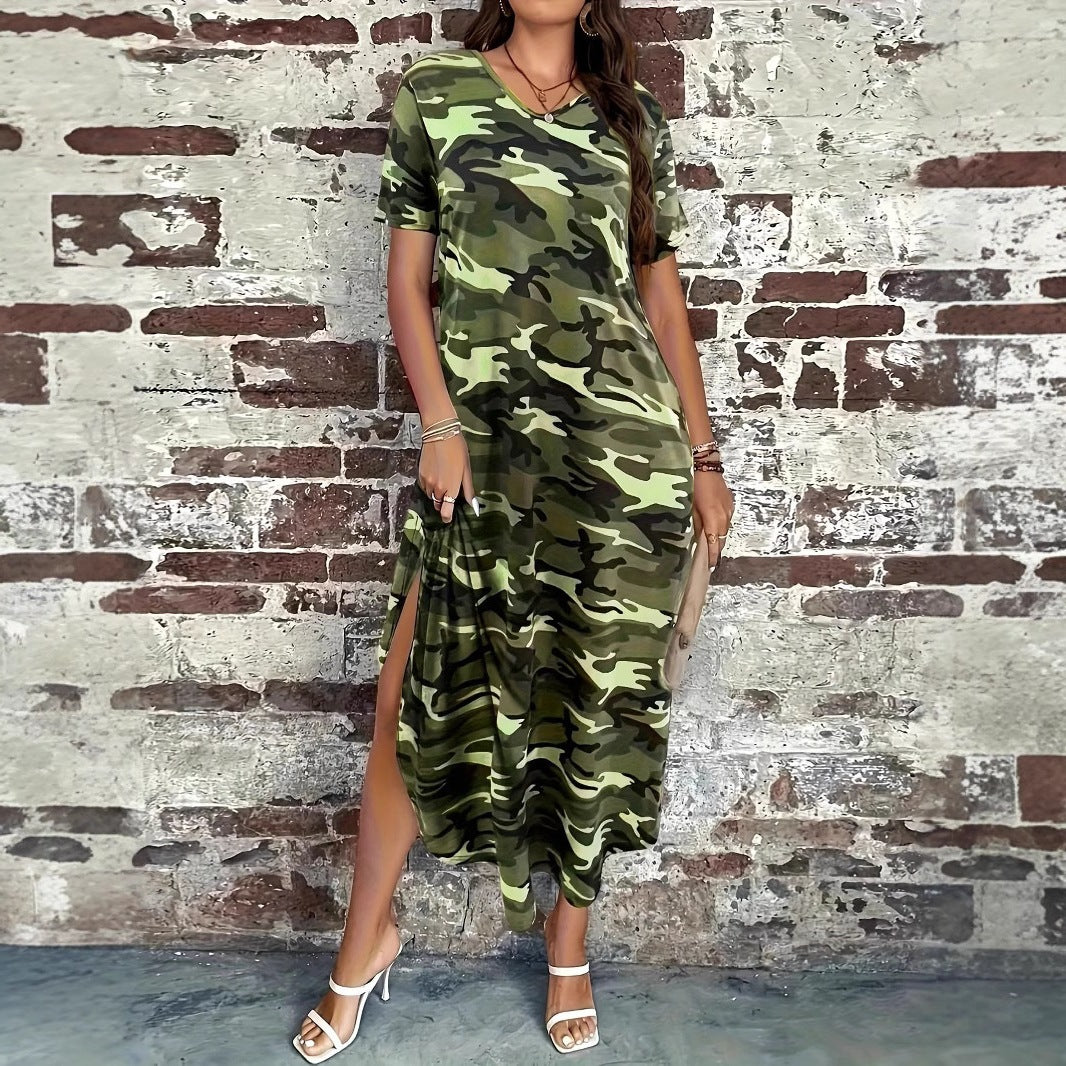 Dame afslappet maxikjole med camouflage-mønster Stilla