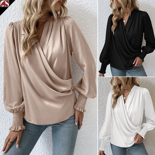 Dame elegant bluse med draperet design Stilla