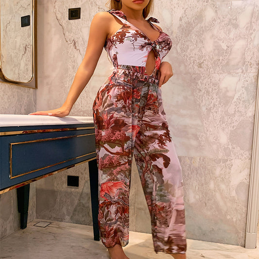 Kvinder Floralprint Jumpsuit med Cut-Out-detalje Stilla