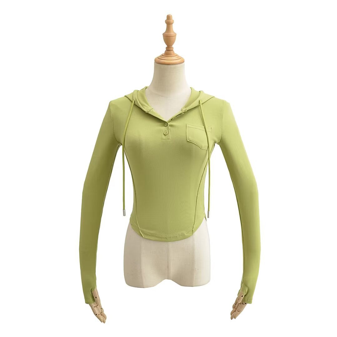 Dame afslappet langærmet hoodie med knapliste og praktiske lommer Stilla