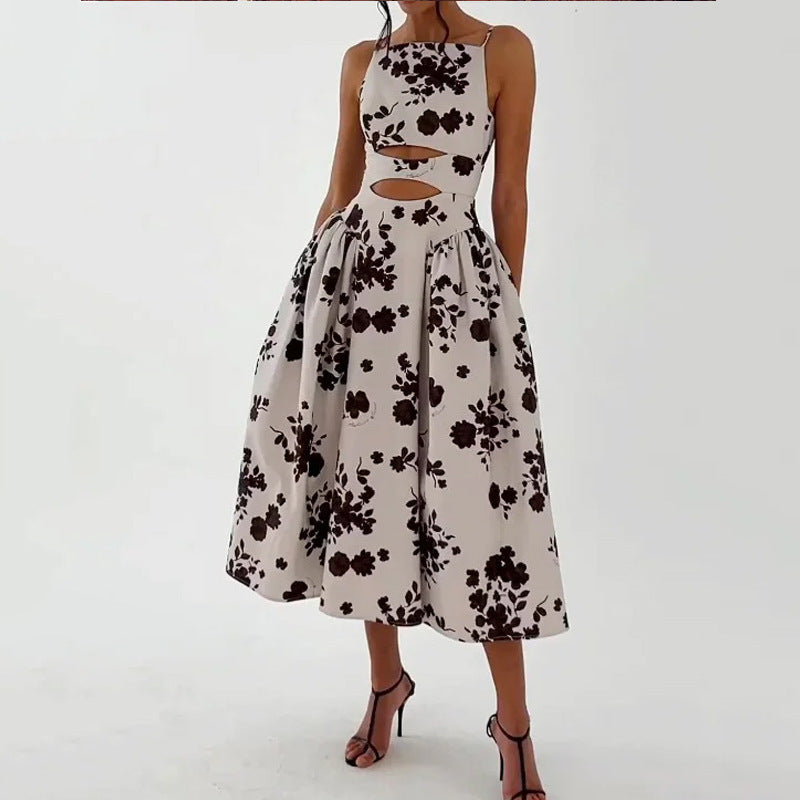 Dame A-formet kjole med udskæringer og blomstertryk Stilla