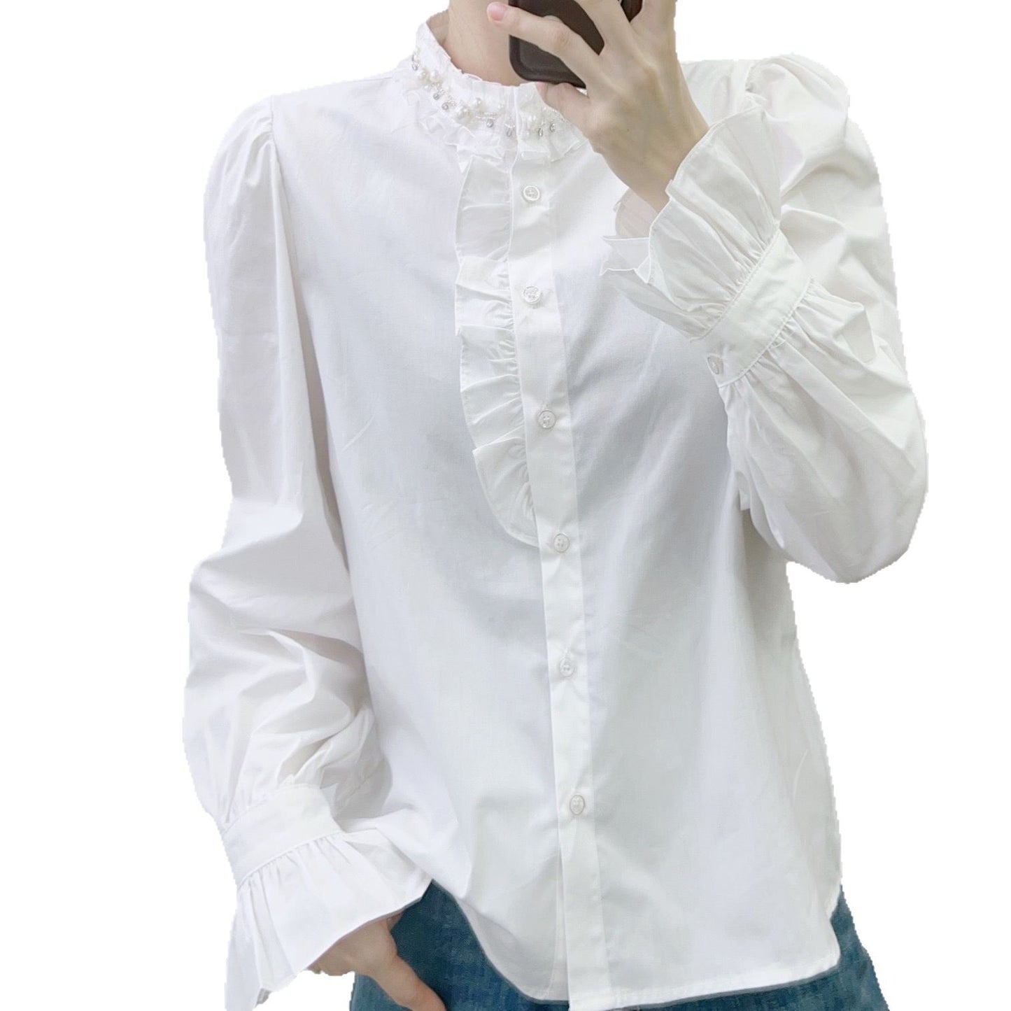 Dame Elegant Bluse med Volantdetaljer og Voluminøse Ærmer Stilla