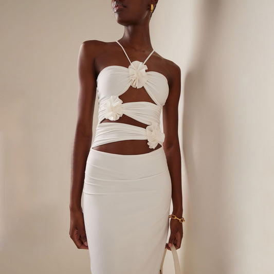 Dame Elegant Aftenkjole med raffineret indpakningslook og florale detaljer Stilla