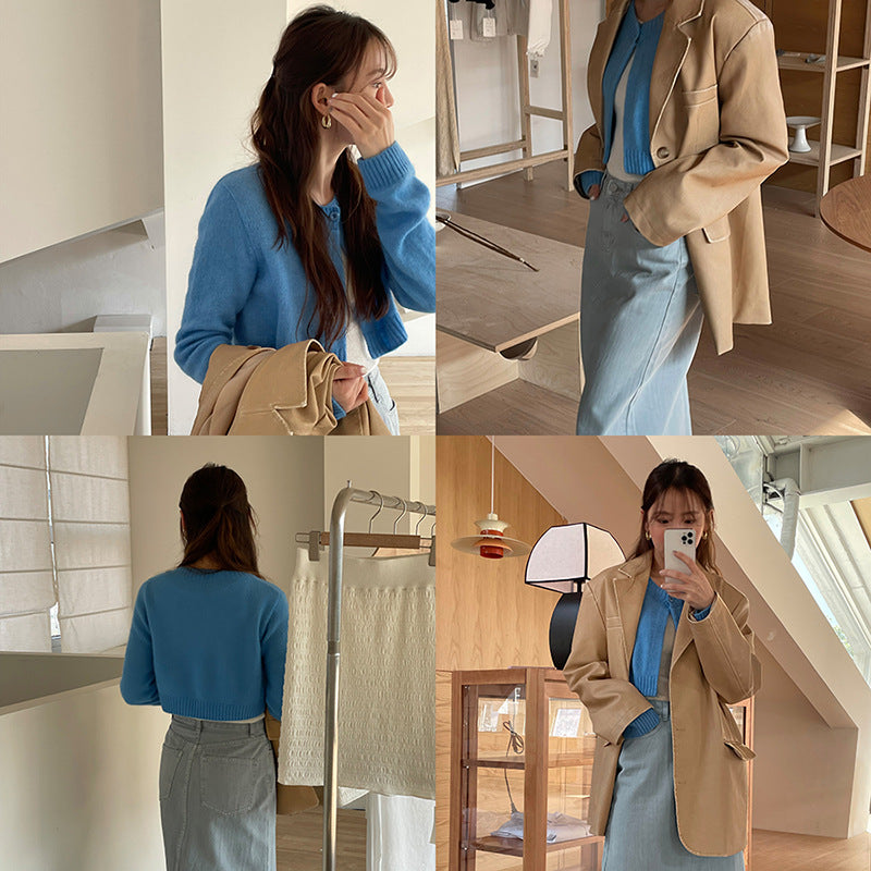 Dame cropped strikjakke med højkvalitets uldblanding og blød tekstur Stilla