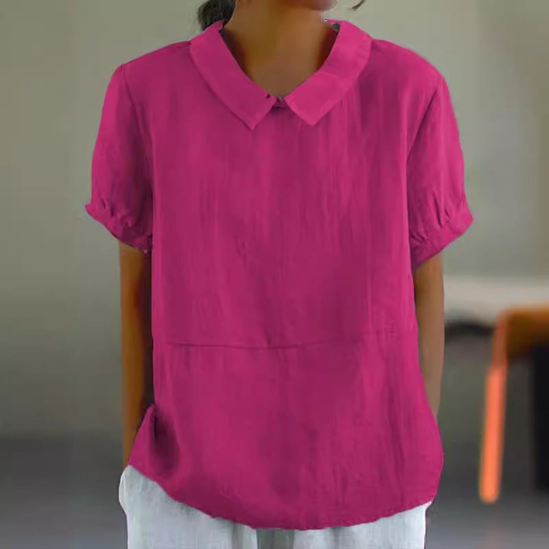 Dame afslappet bluse i let hørstof med elegante kraver Stilla