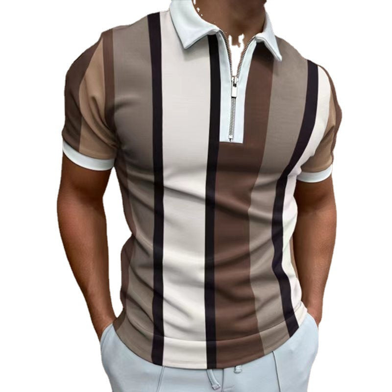 Herre poloshirt med moderne lynlås og stilfuldt stribemønster Stilla