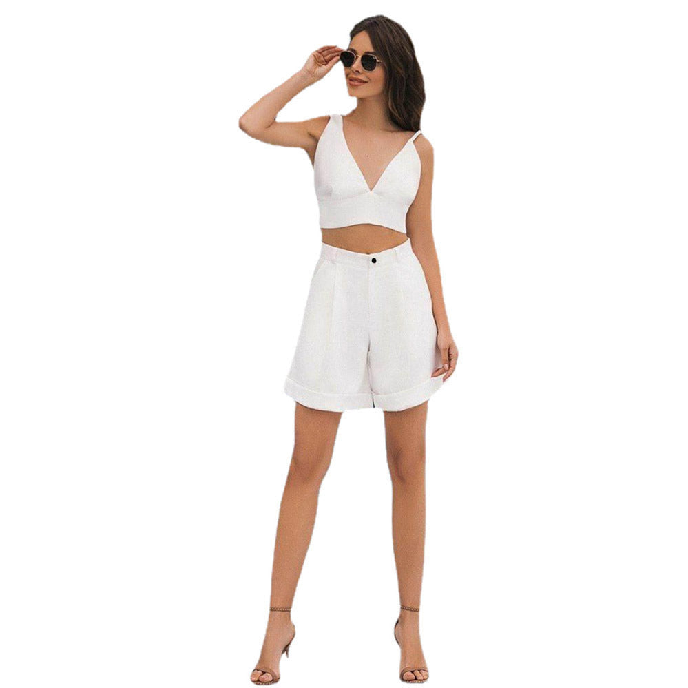 Dame Cropped Top og High-Waisted Shorts Sæt Stilla