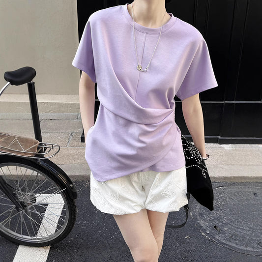 Dame afslappet oversized bluse skjorte med asymmetrisk snit og unikt design Stilla