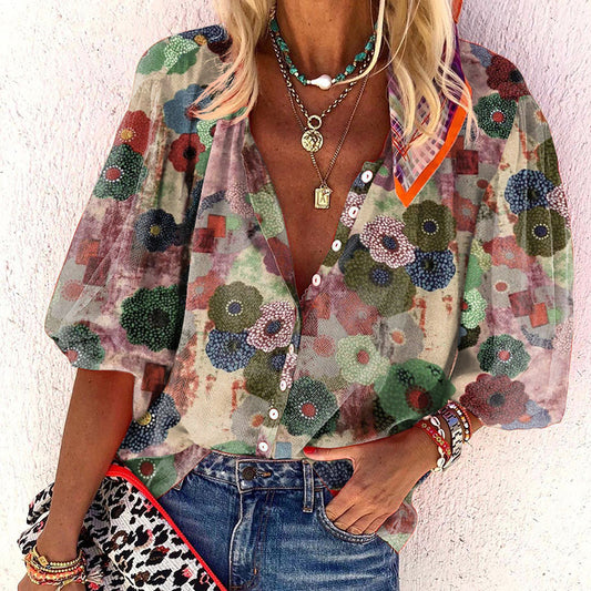 Dame toppe i boho-stil med blomsterprint og løs pasform Stilla