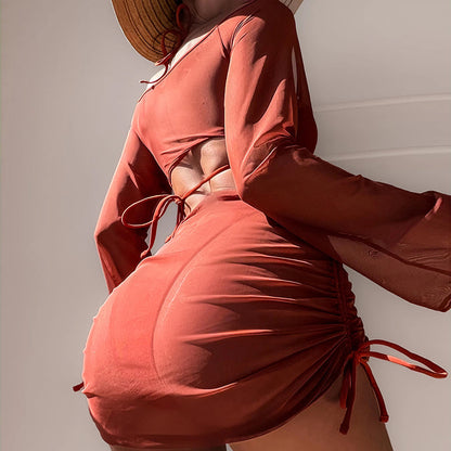 Damer To-delt Badetøjssæt med gennemsigtig Bluse og asymmetrisk Nederdel Stilla