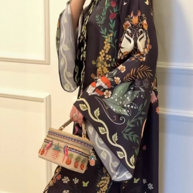 Dame Elegant kaftankjole med blomsterdesign og split Stilla