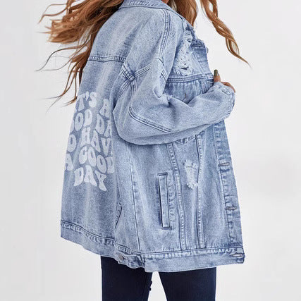 Dame afslappet oversized denimjakke med frynse detaljer og moderne elementer Stilla