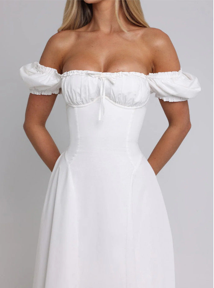 Dame Off-Shoulder Aftenkjole med Puffærmer og figursyet snit Stilla