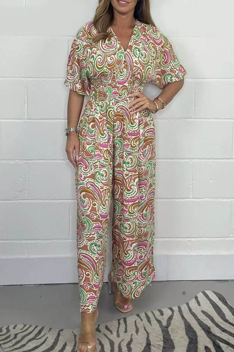 Dame Mode Sommer-Jumpsuit med V-udskæring og brede ben Stilla