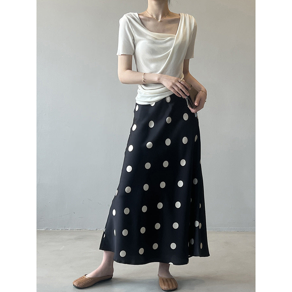 Dame elegant draperet T-shirt med dyb V-udskæring og korte ærmer Stilla