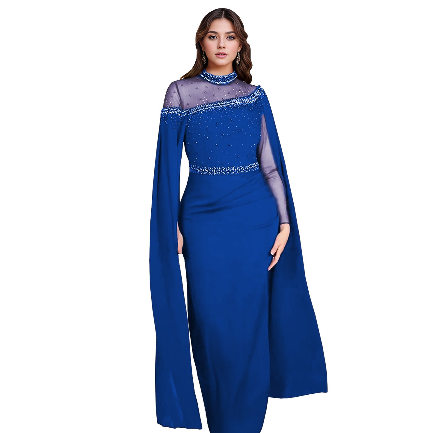 Dame Elegant aftenkjole med gennemsigtigt overmateriale og glitrende strassudsmykninger Stilla