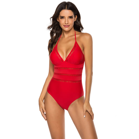 Dame Elegant Højskåret Badedragt med raffinerede Blondeakcenter Stilla