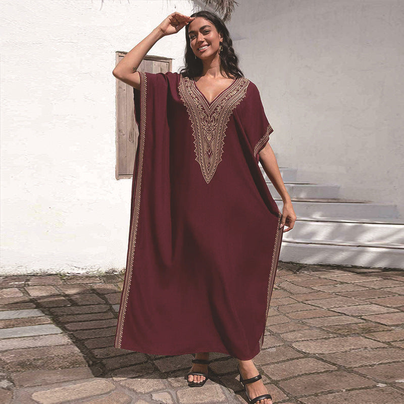 Dame elegant Kaftan med kunstneriske broderier Stilla