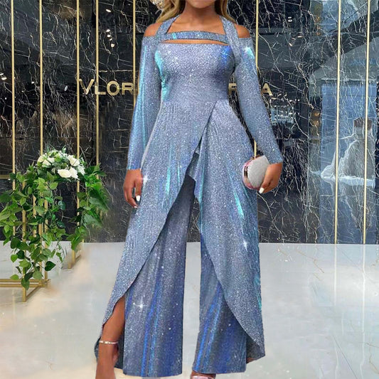 Dame Elegant Jumpsuit med glitrende overflade og spændende design Stilla