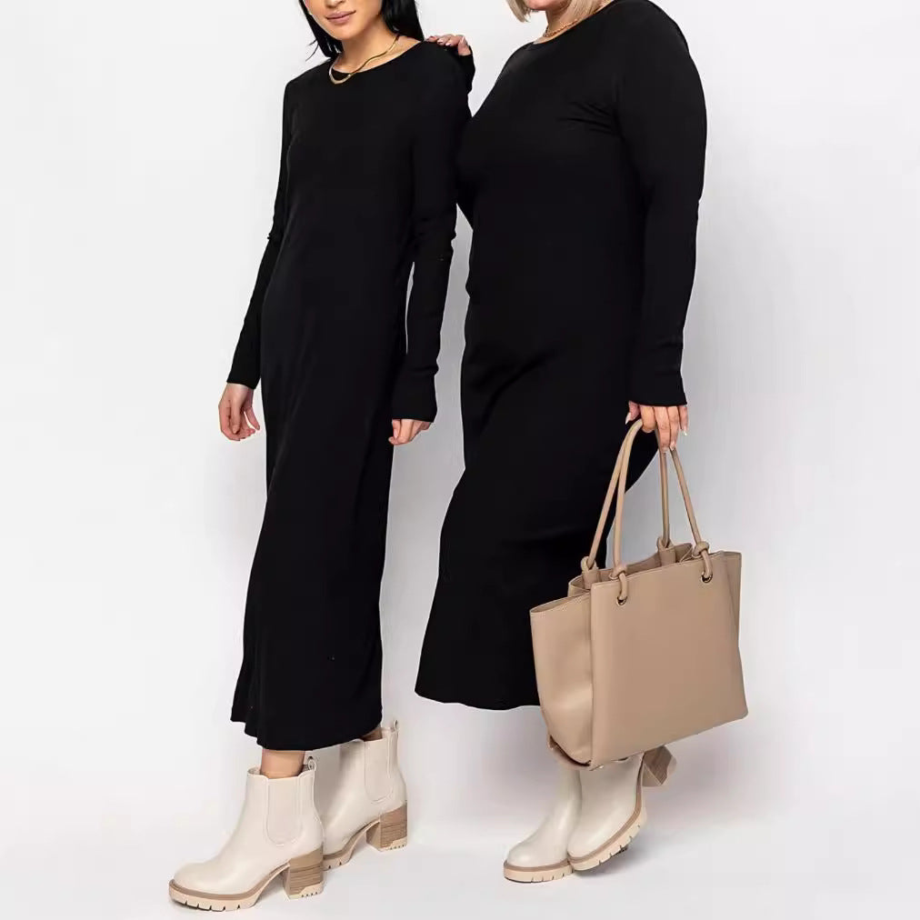 Dame afslappet langærmet maxikjole i hudvenlig bomuld Stilla