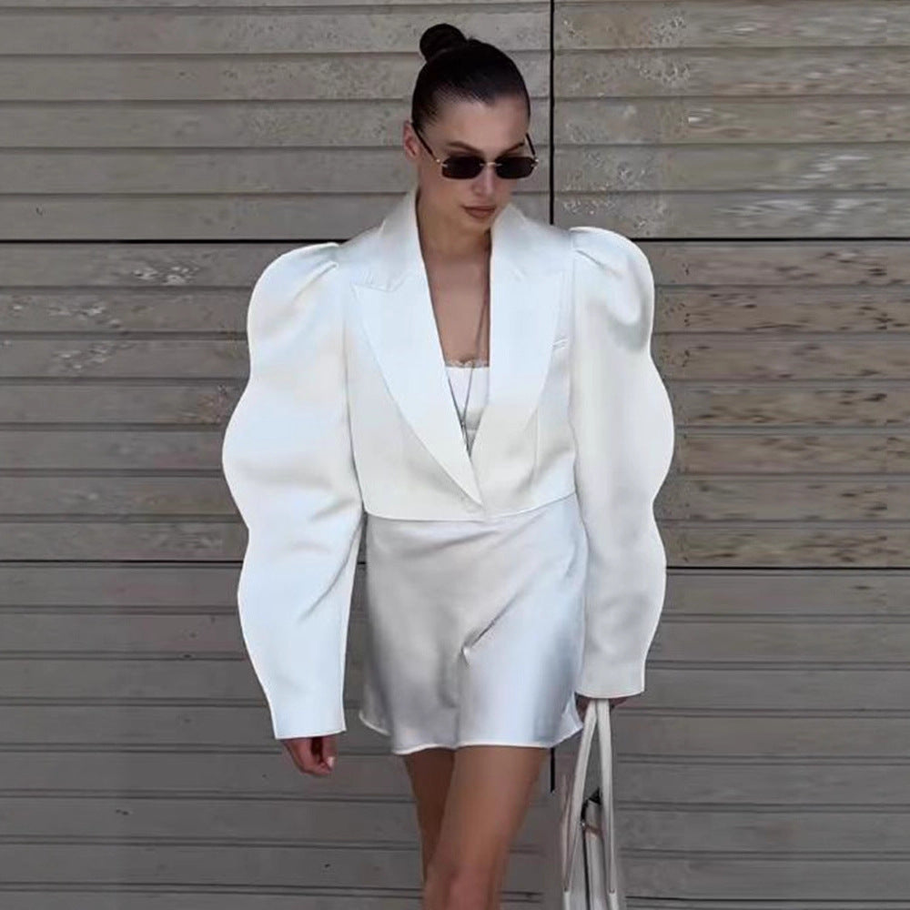 Dame elegant blazer med voluminøse puffærmer Stilla