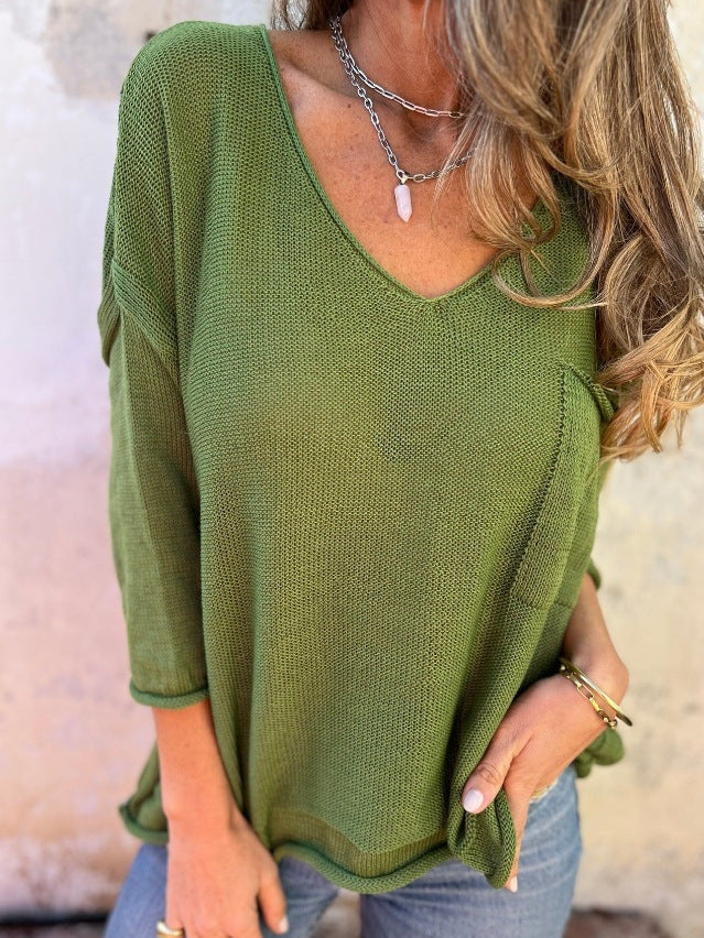 Dame afslappet pullover med V-hals og løs pasform Stilla