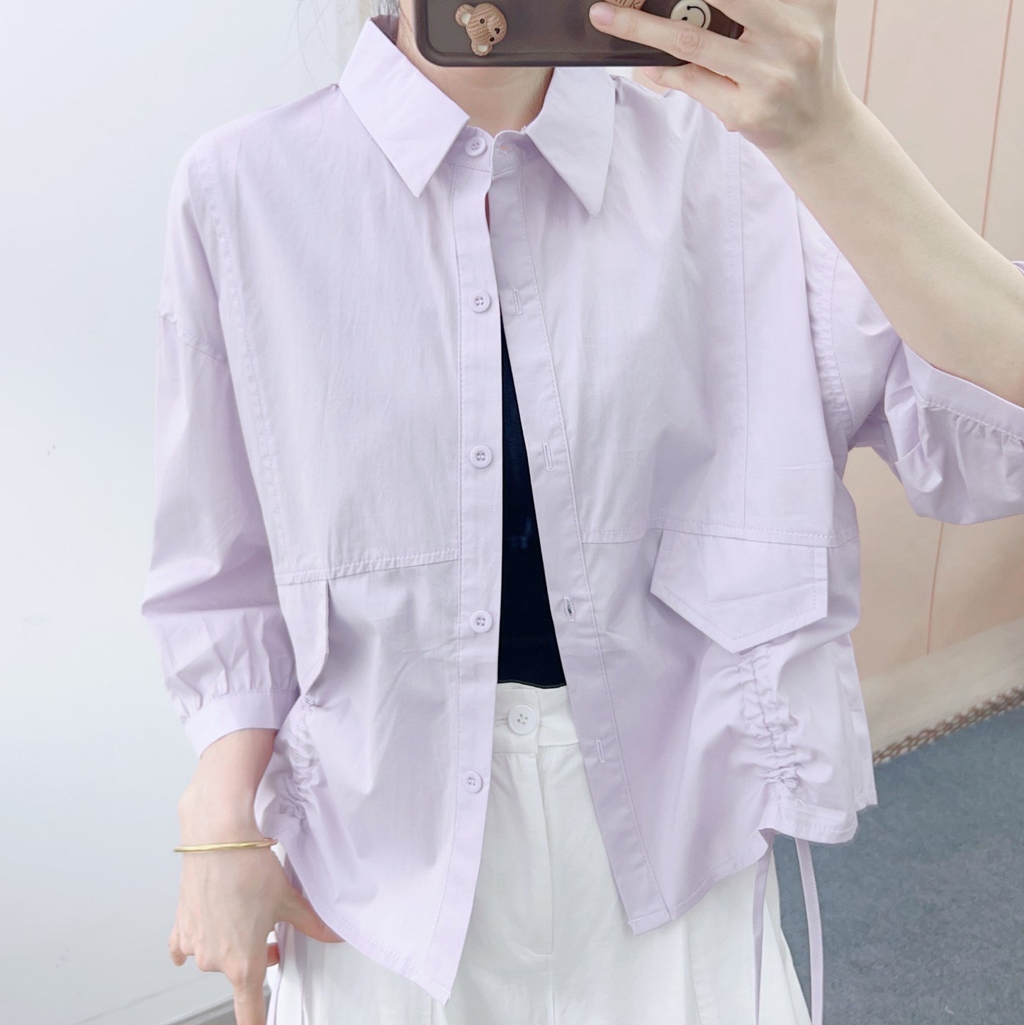 Dame afslappet bluse med sidelæggede rynker Stilla