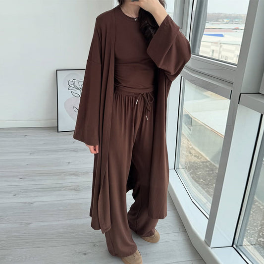 Dame afslappet lounge-sæt med bred top og elastisk bukser Stilla