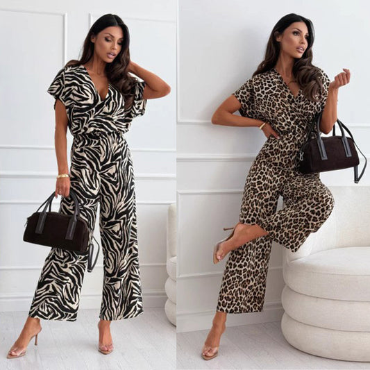 Dame stilfuldt jumpsuit med modigt leopardmønster Stilla