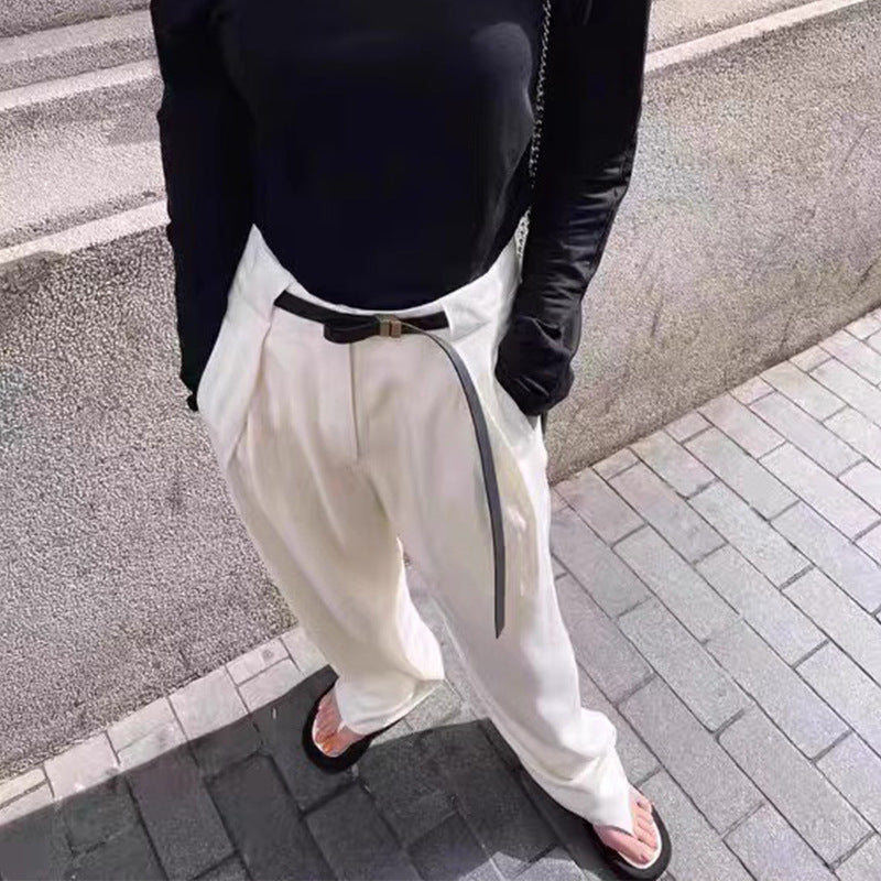 Dame elegant høj talje bukser med vidde ben og taljebånd Stilla