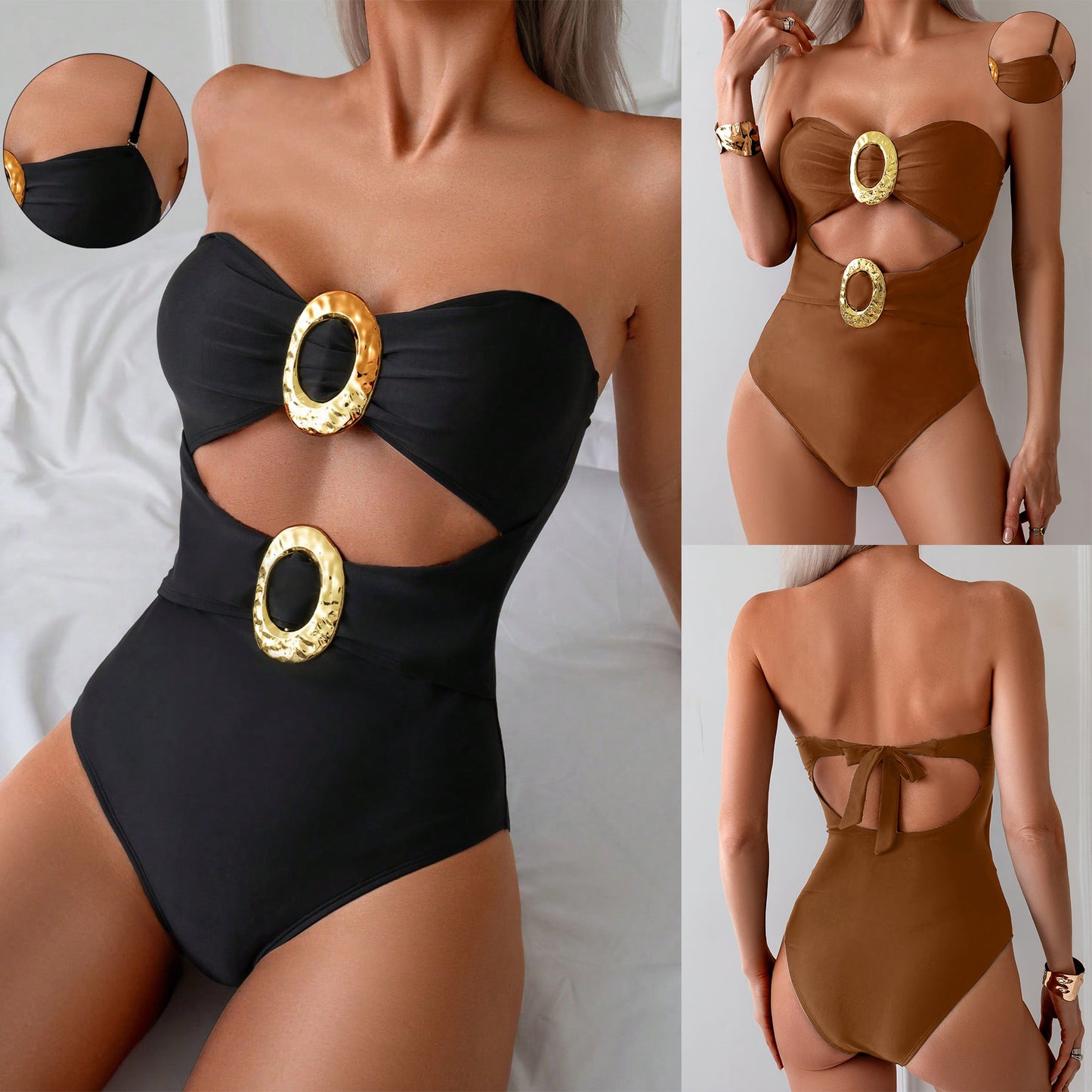 Dame elegant Cut-Out badedragt med skinnende smykkedetaljer Stilla