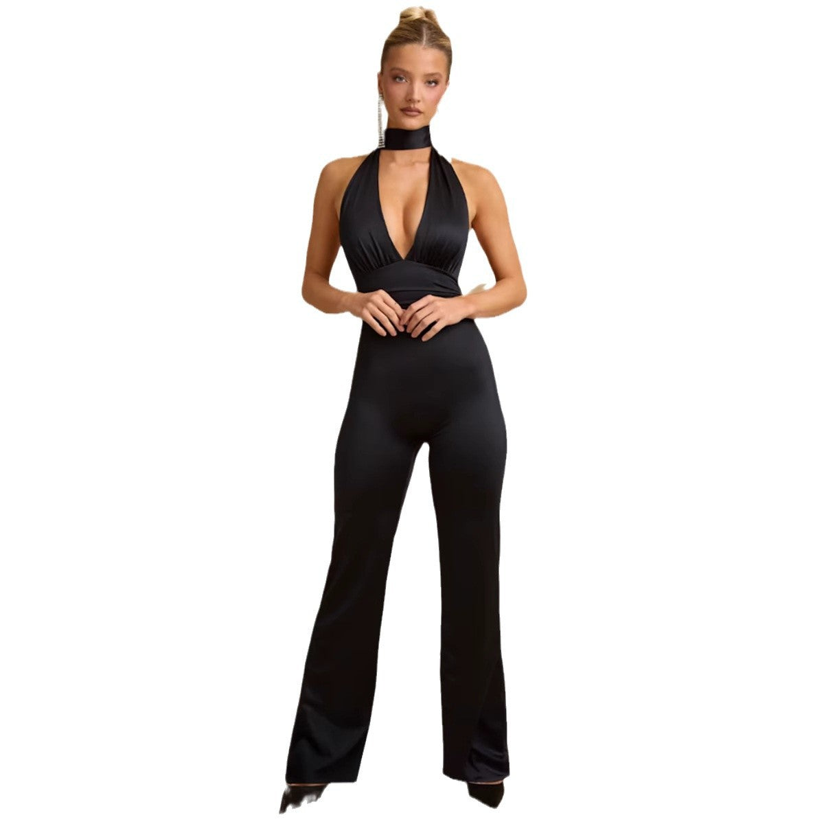 Damer Elegant Jumpsuit med dyb V-udskæring og omslagdesign Stilla