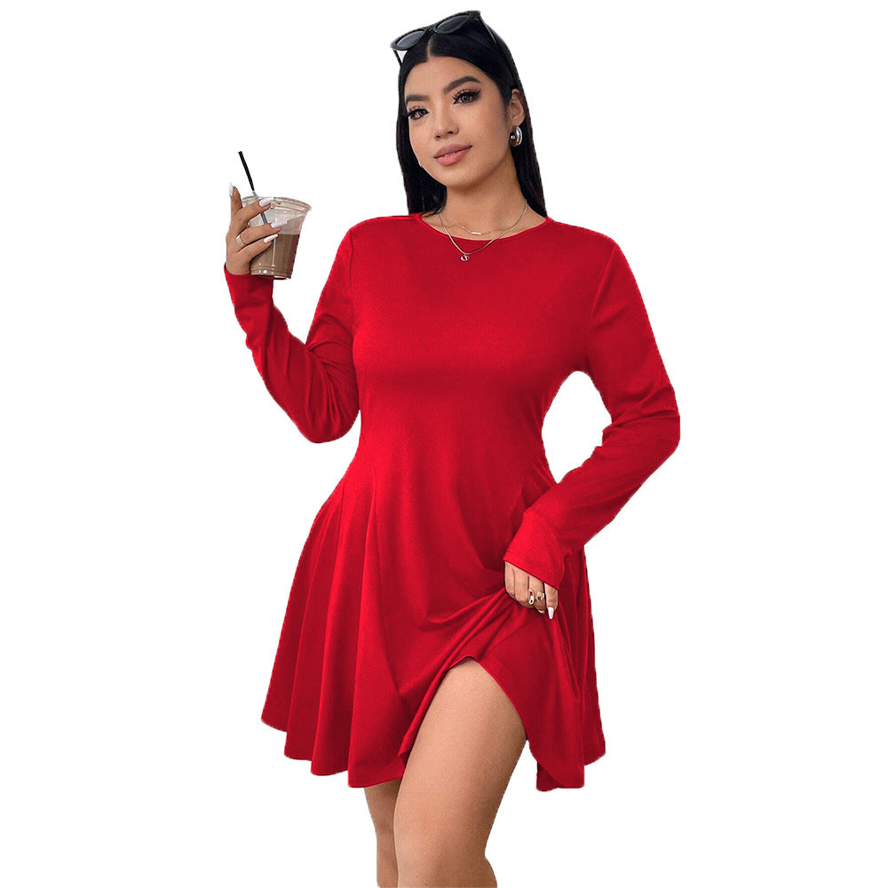 Dame elegant A-linje kjole med lange ærmer og svajende nederdel Stilla