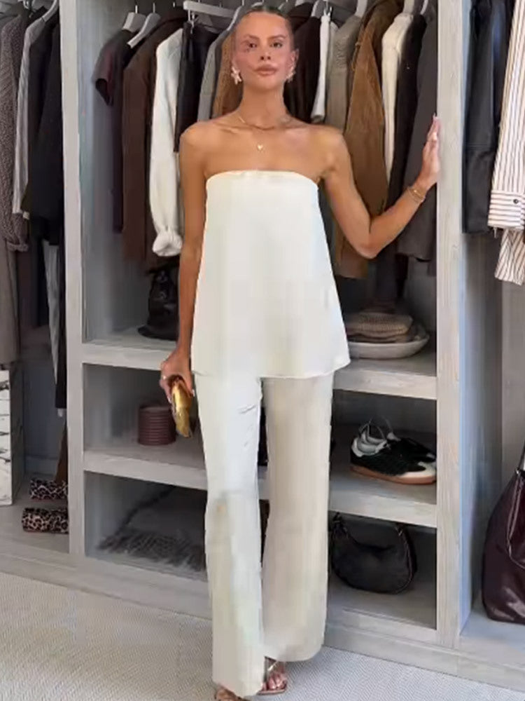 Dame Cropped Jumpsuit med off-shoulder design og bredt ben Stilla
