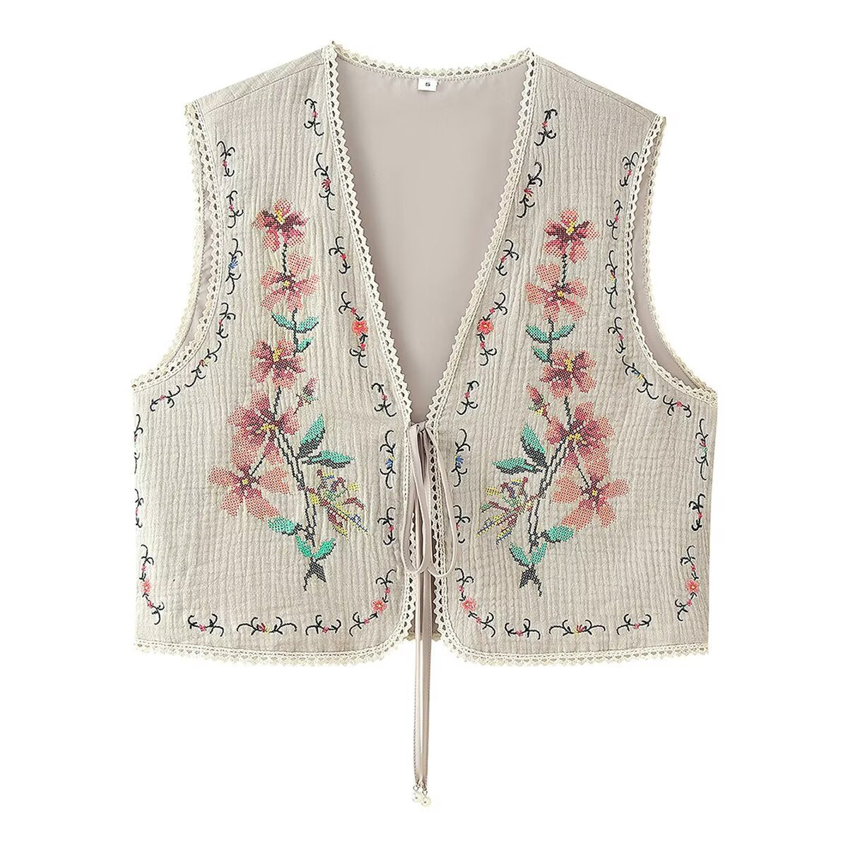 Damer broderet vest med fine flæsedetaljer Stilla