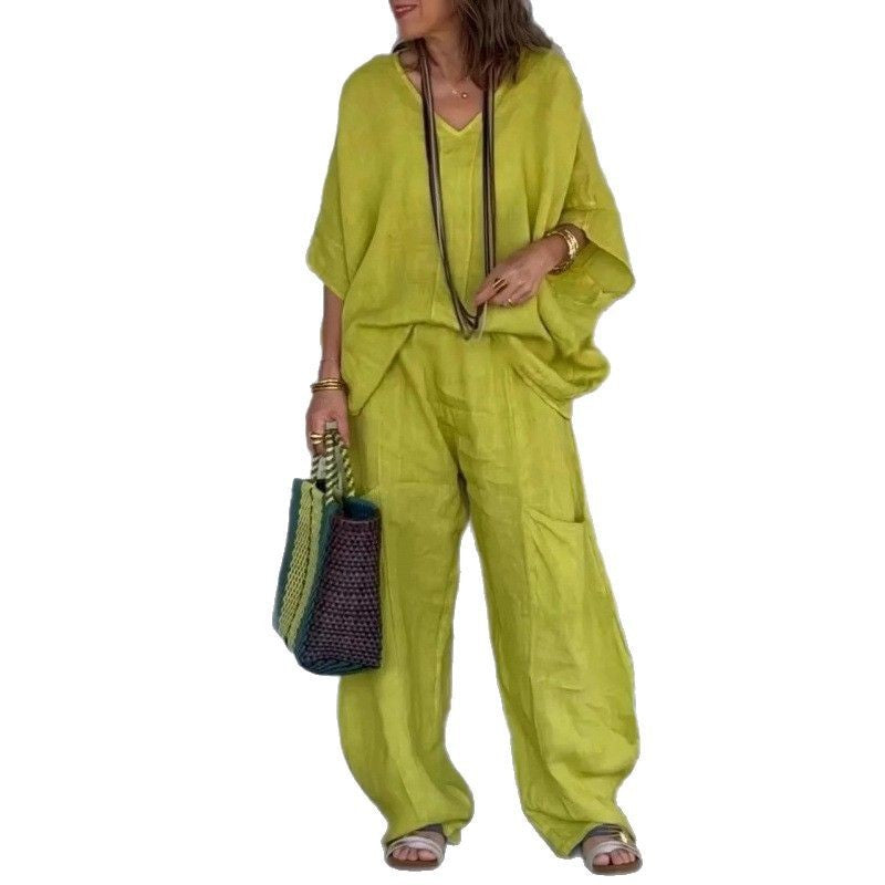 Dame afslappet og elegant to-delt sæt lavet af åndbart materiale Stilla