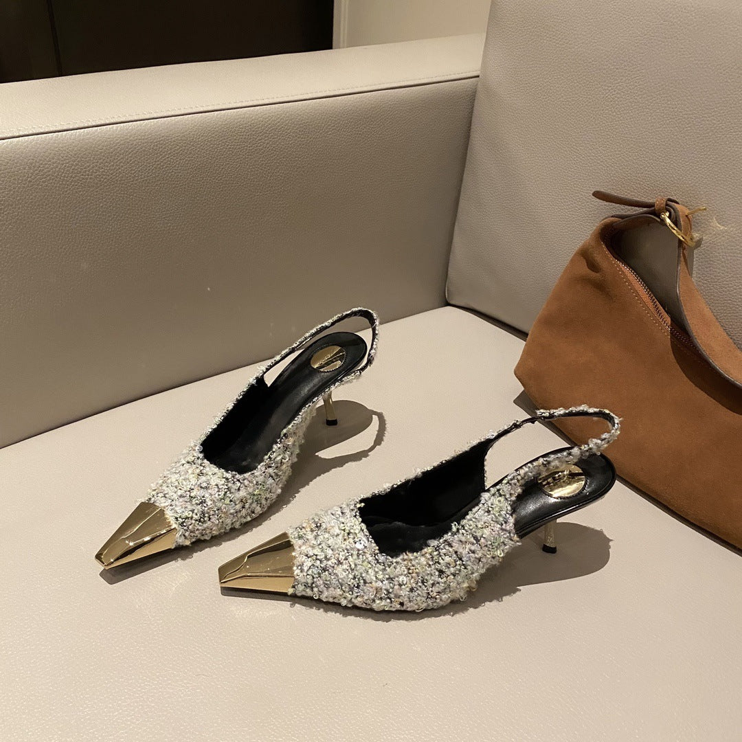 Dame Slingback Pumps med glitrende strassapplikationer og elegant spids Stilla