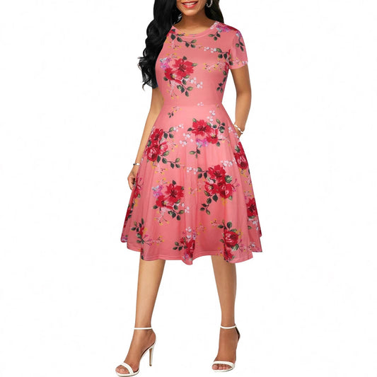 Dame Rockabilly Kjole med blomsterprint og svajende bund Stilla