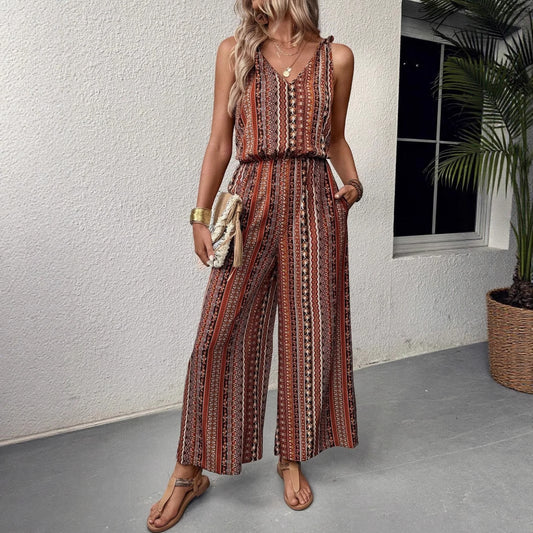 Dame jumpsuit med unikt etno-mønster og bredt ben Stilla