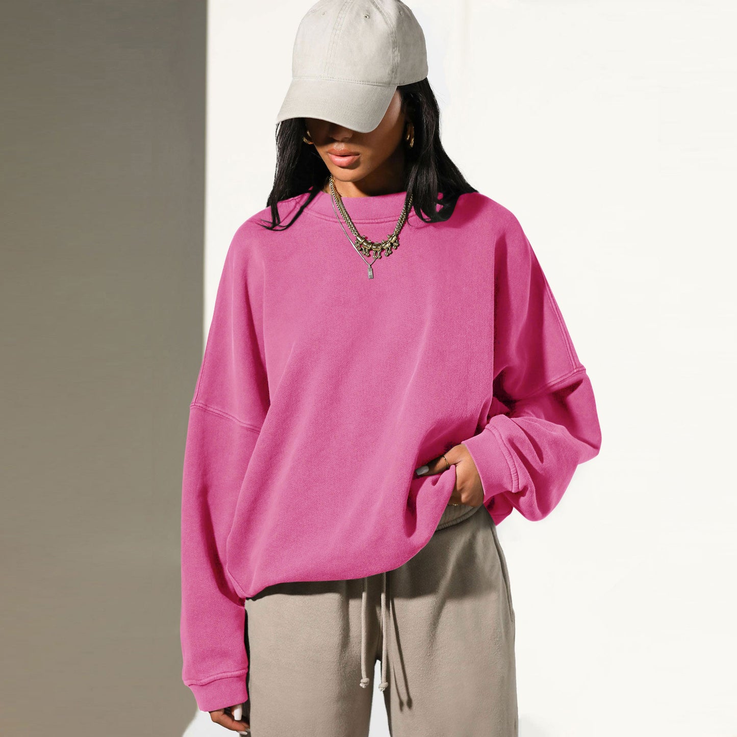 Dame afslappet oversized sweatshirt med høj krave og struktureret design Stilla