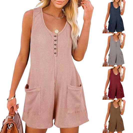 Dame sommerlig jumpsuit med lommer og knaplukning Stilla